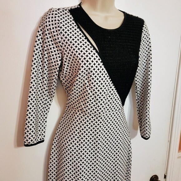 I Love Ronson Black White Printed Knit Midi Dress X Small - Picture 2 of 12